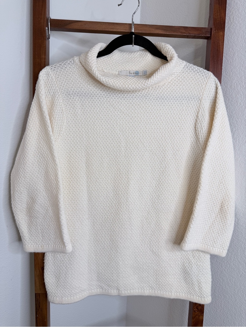Boden Ivory Wool Cotton Textured Roll Neck Sweater US 10